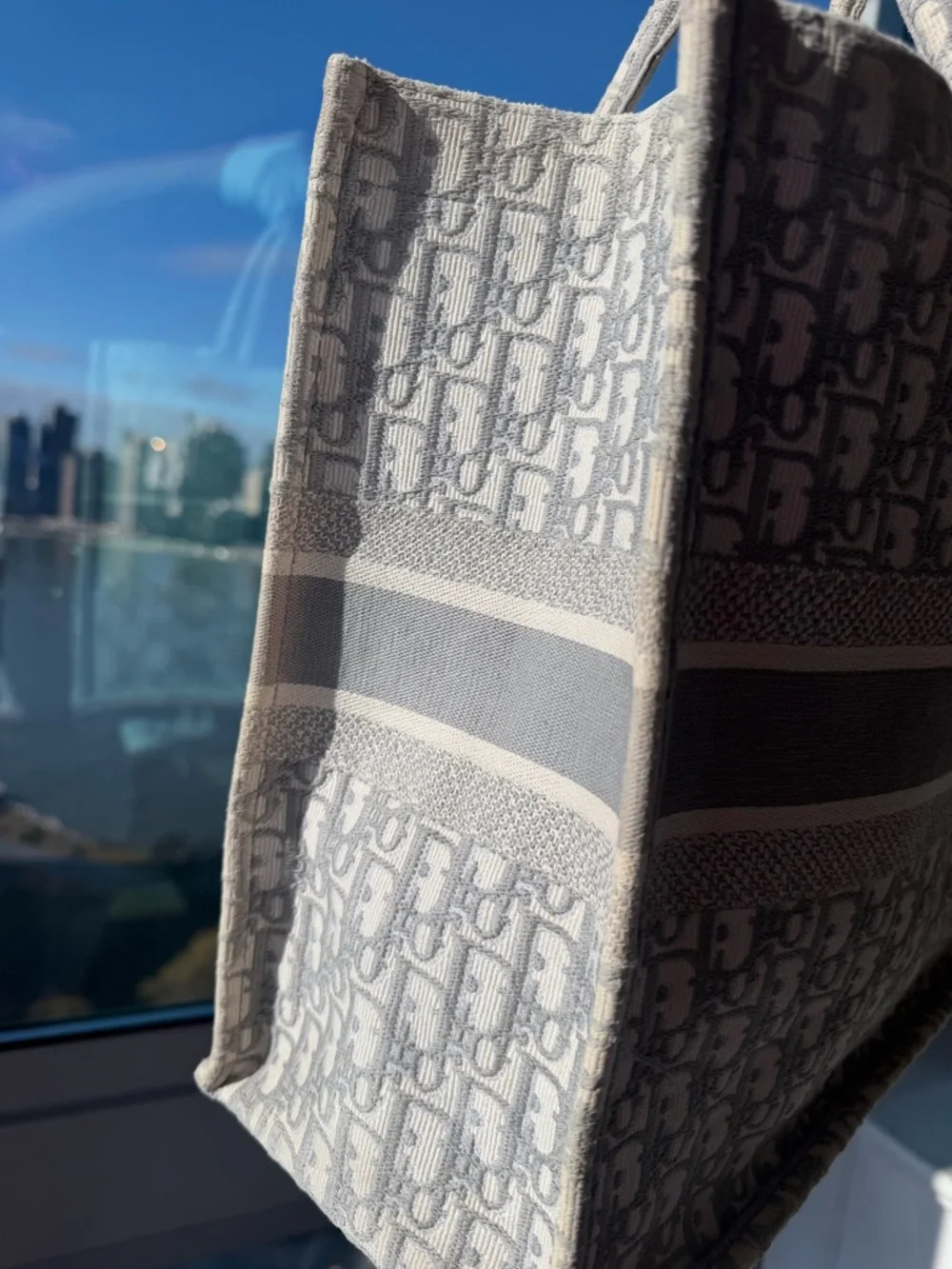 Christian Dior Large Book Tote Gray Oblique Embroidery Authentic Dust Bag - Picture 6 of 12